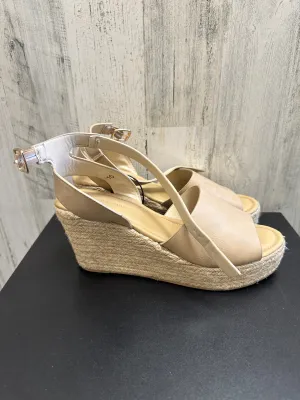 Tan Sandals Heels Wedge Pierre Dumas, Size 10