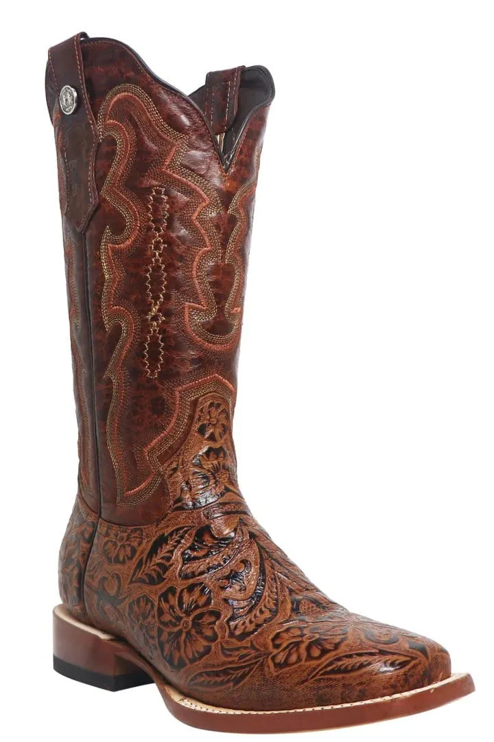 Tanner Mark Women's 'Wildfire' Hand Tooled Square Toe Leather Boots Cognac TML201760