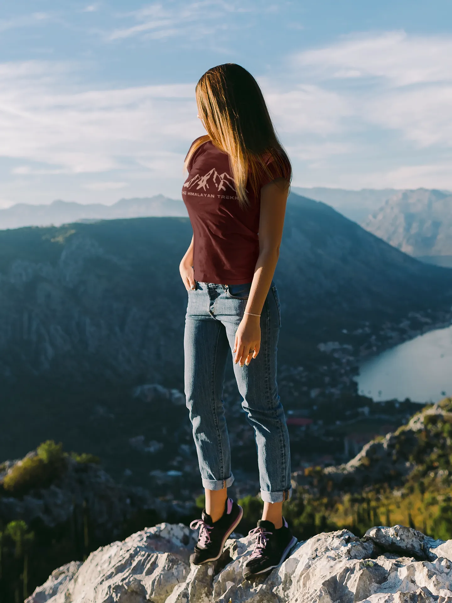 THE HIMALAYAN TREKKER - WOMEN T SHIRT - love for trekking (maroon, blue)