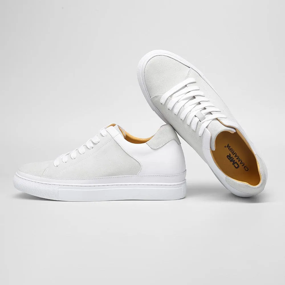 This item only ships to the United States - 7CM / 2.76 Inches Taller - CMR CHAMARIPA Height Increasing Shoes For Men Casual Elevator Shoes White Nubuck Casual Sneakers