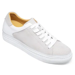 This item only ships to the United States - 7CM / 2.76 Inches Taller - CMR CHAMARIPA Height Increasing Shoes For Men Casual Elevator Shoes White Nubuck Casual Sneakers