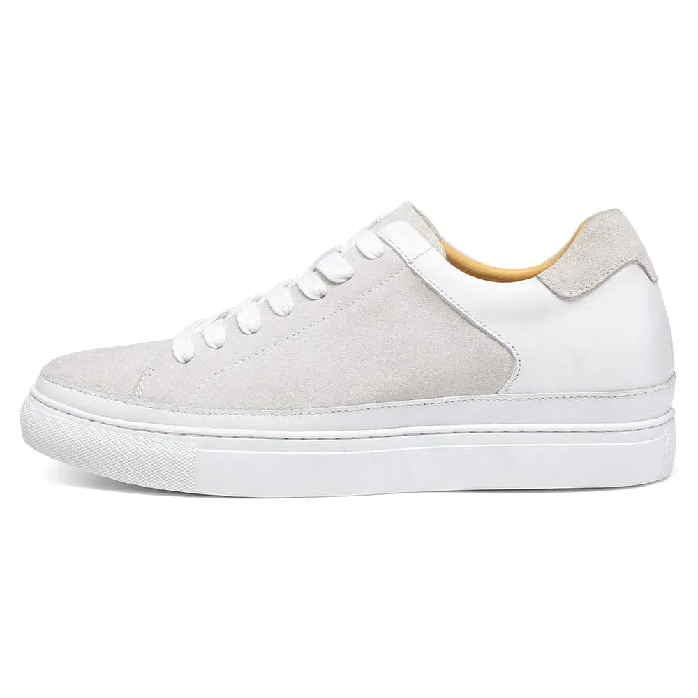 This item only ships to the United States - 7CM / 2.76 Inches Taller - CMR CHAMARIPA Height Increasing Shoes For Men Casual Elevator Shoes White Nubuck Casual Sneakers