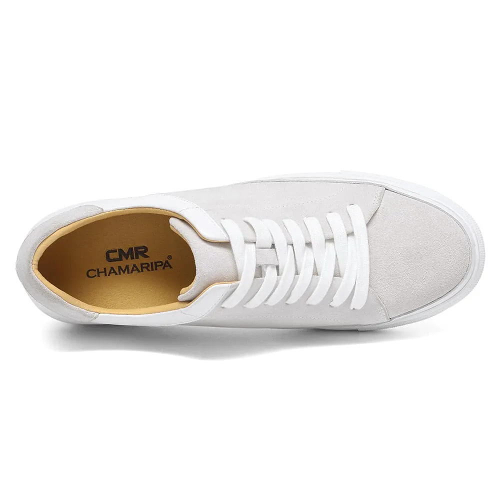 This item only ships to the United States - 7CM / 2.76 Inches Taller - CMR CHAMARIPA Height Increasing Shoes For Men Casual Elevator Shoes White Nubuck Casual Sneakers