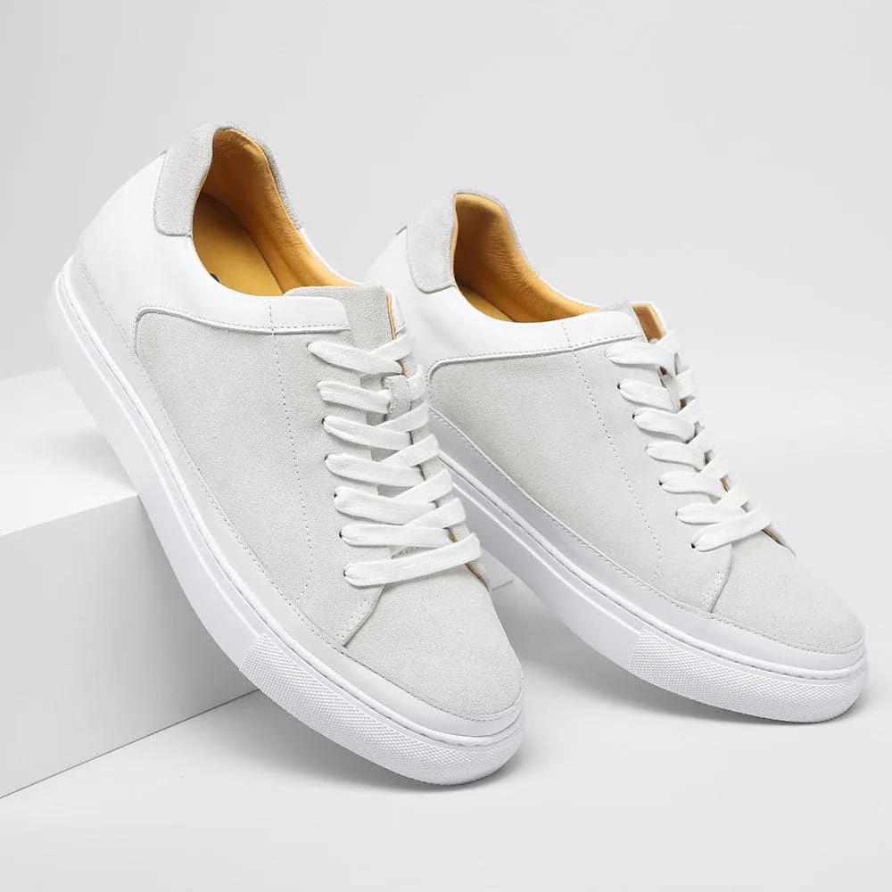 This item only ships to the United States - 7CM / 2.76 Inches Taller - CMR CHAMARIPA Height Increasing Shoes For Men Casual Elevator Shoes White Nubuck Casual Sneakers