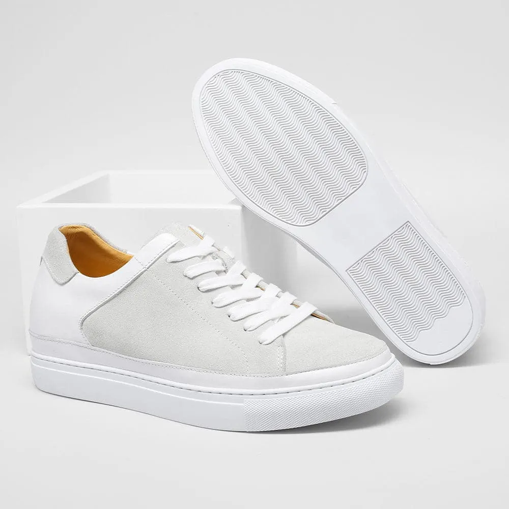 This item only ships to the United States - 7CM / 2.76 Inches Taller - CMR CHAMARIPA Height Increasing Shoes For Men Casual Elevator Shoes White Nubuck Casual Sneakers