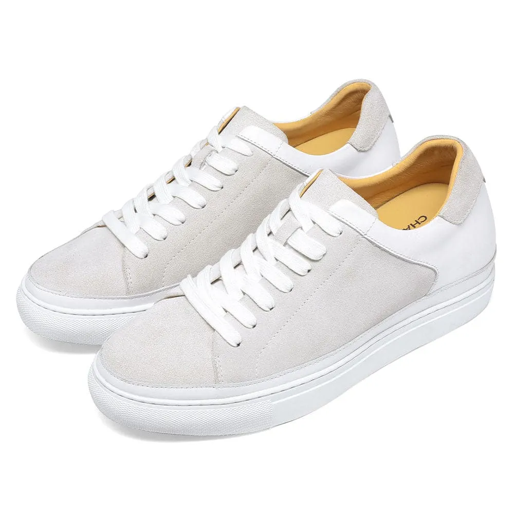 This item only ships to the United States - 7CM / 2.76 Inches Taller - CMR CHAMARIPA Height Increasing Shoes For Men Casual Elevator Shoes White Nubuck Casual Sneakers