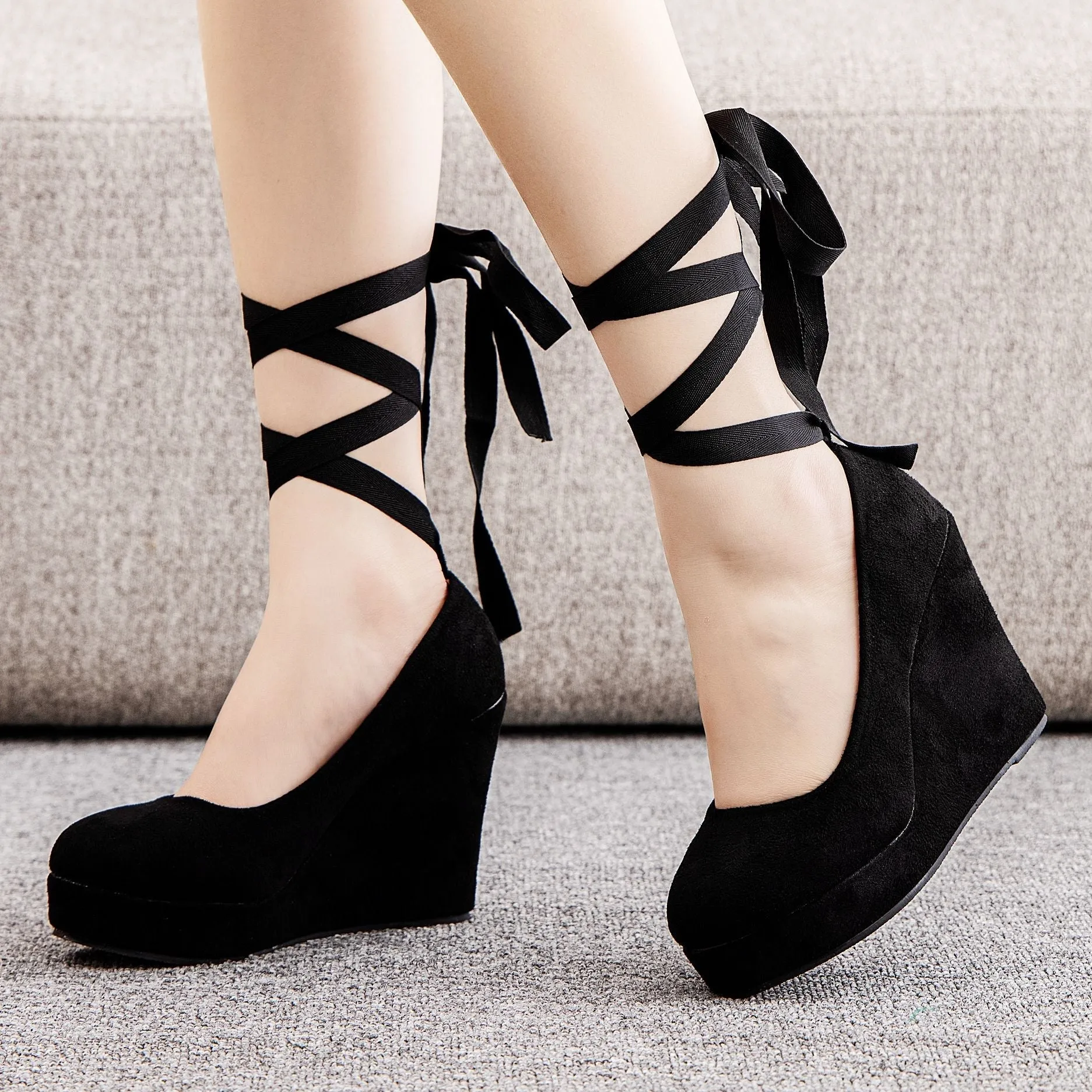 Toe Platform Heels Ankle Strap Wedges Heels