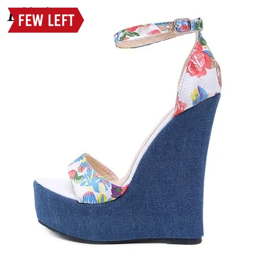 Trendy Peep Toe Platform Denim Sandals