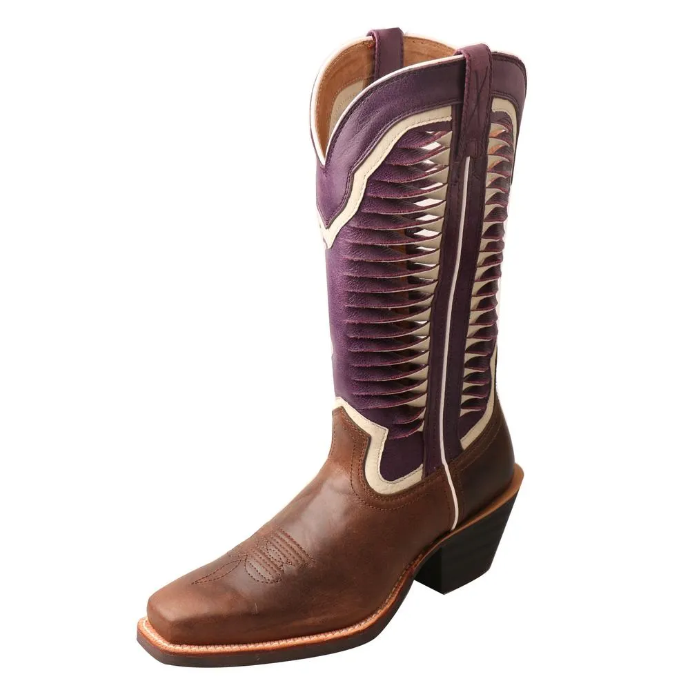 'Twisted X' Women's 12" Ruff Stock Western Narrow Square Toe - Brown / Violet