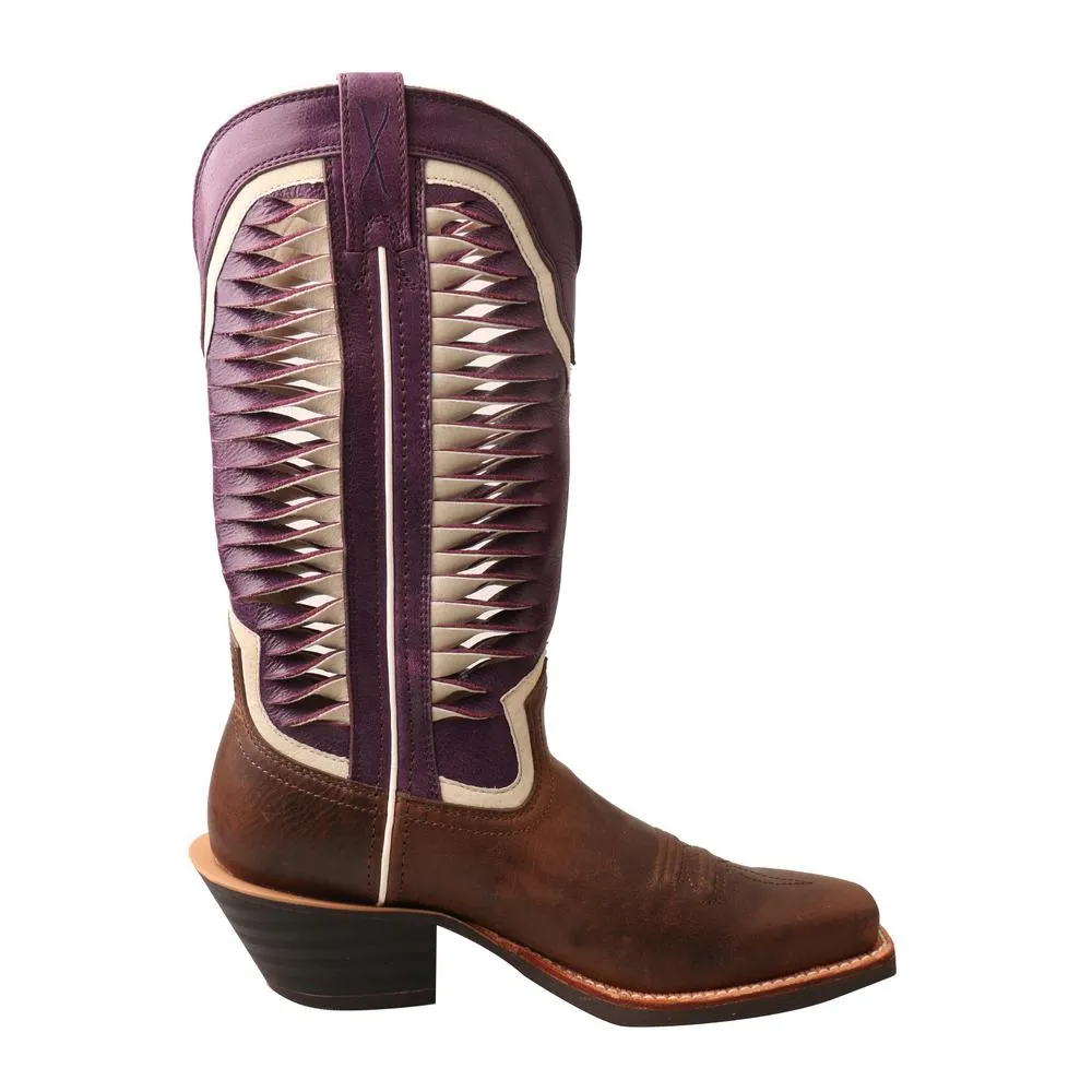 'Twisted X' Women's 12" Ruff Stock Western Narrow Square Toe - Brown / Violet