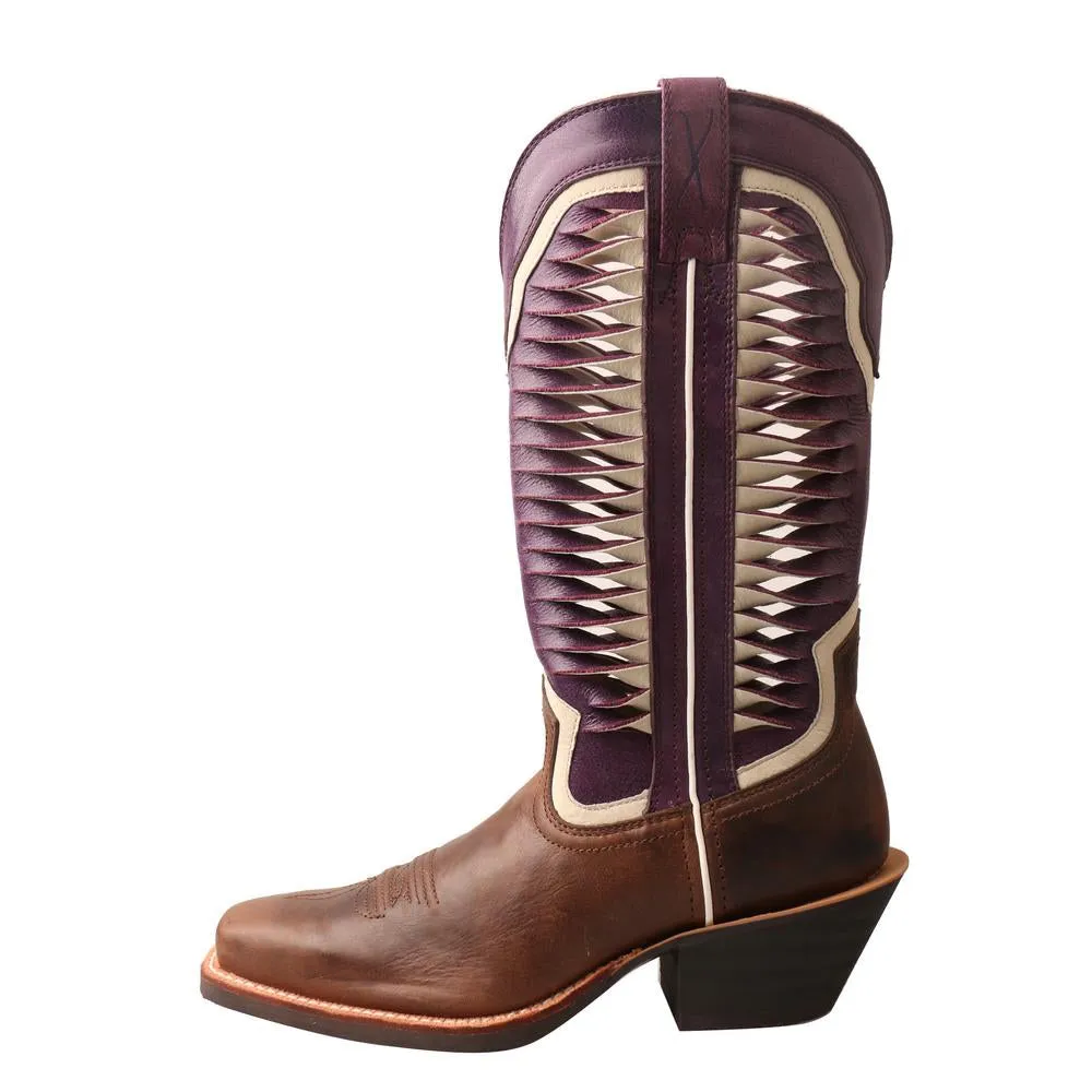 'Twisted X' Women's 12" Ruff Stock Western Narrow Square Toe - Brown / Violet