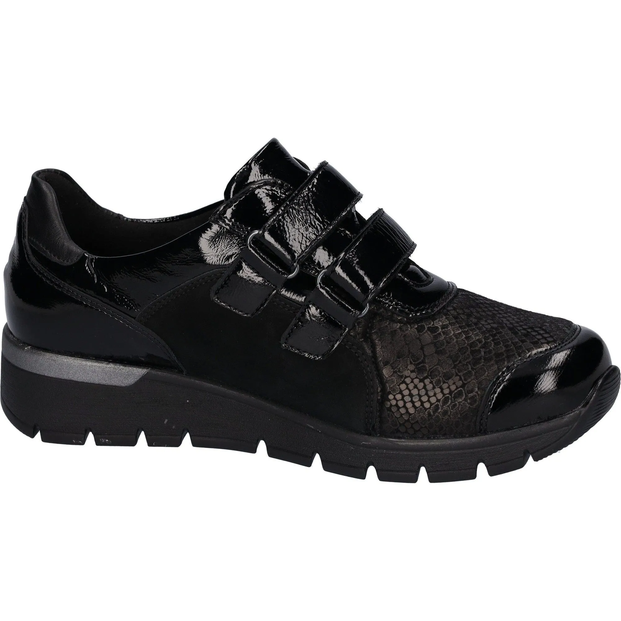 Waldlaufer 626K31 400 001 K-Ramona Ladies Black Croc Patent Leather Touch Fastening Shoes