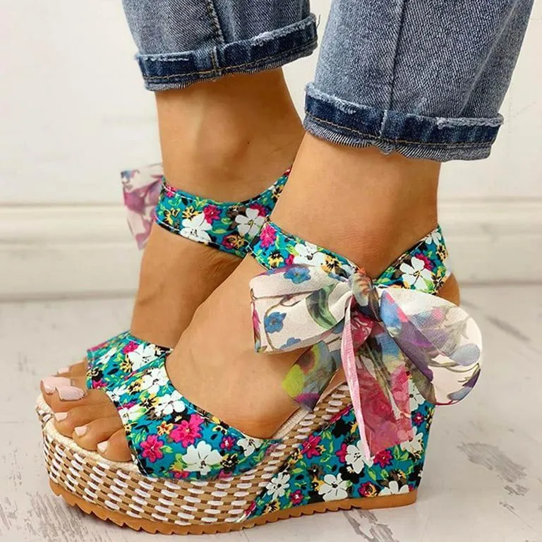 Wedge Lace Laces Floral Pattern High Heels S3365441