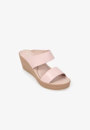 Weslee Extra Wide Strap Comfort Wedge Heels - Light Pink