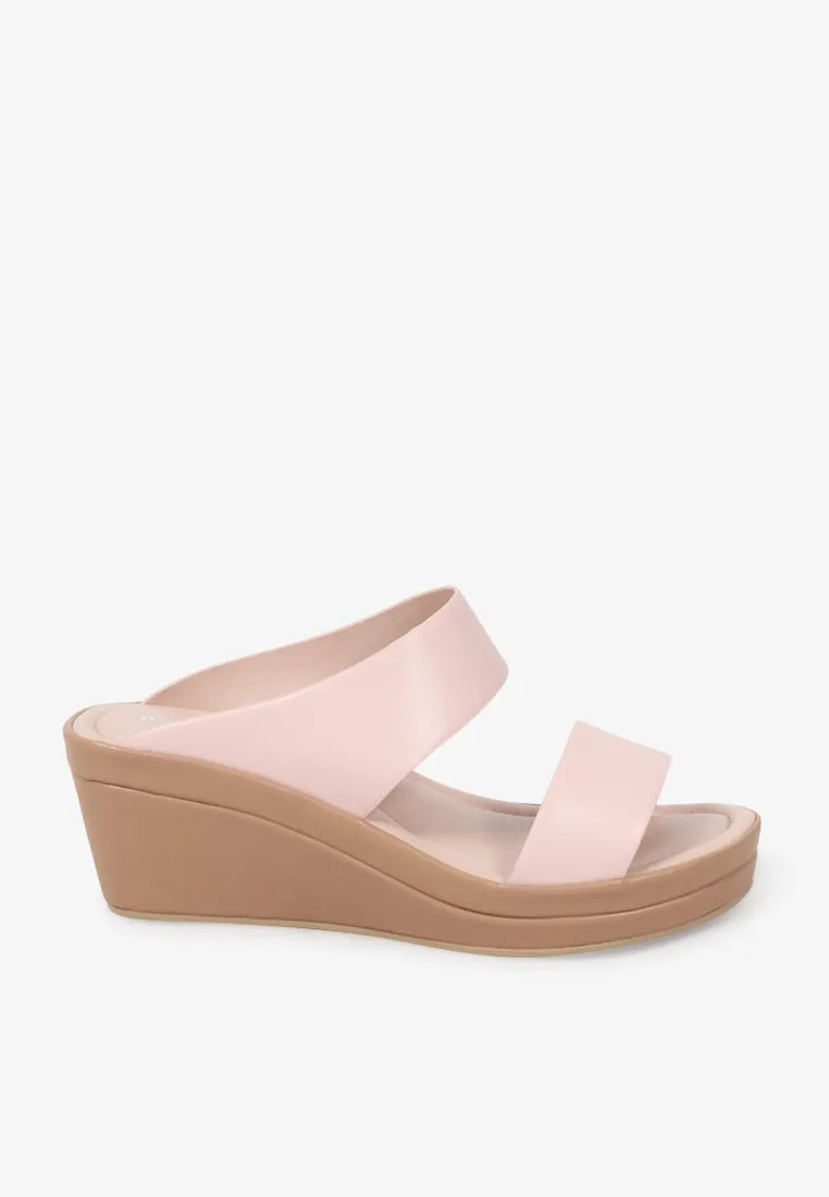 Weslee Extra Wide Strap Comfort Wedge Heels - Light Pink