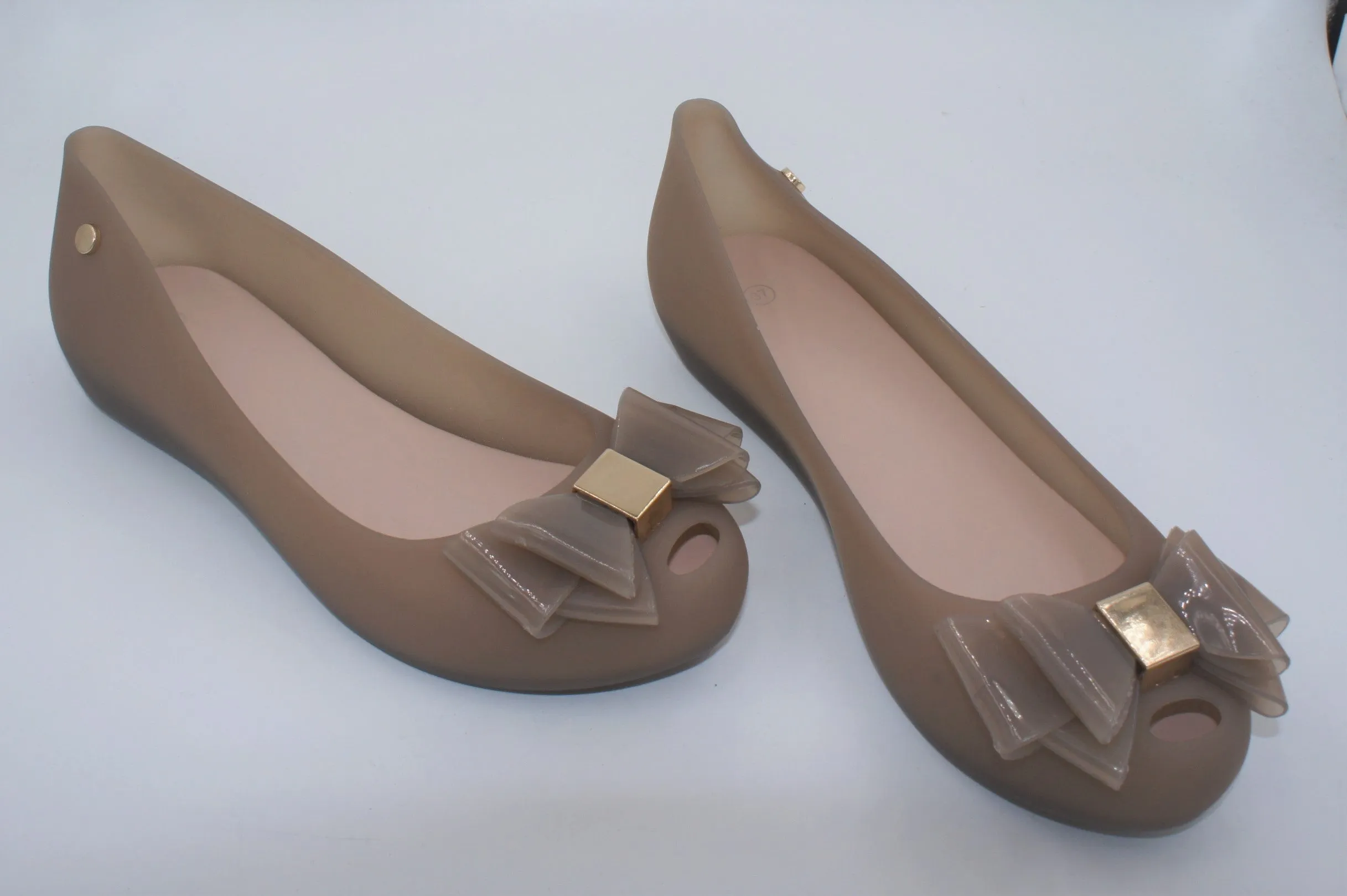 Women Flat Jelly Ballet Slip-On Peep Toe Shoes Sandal BG-506 NUDE