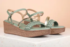 Women Green Textured Wedge Heels