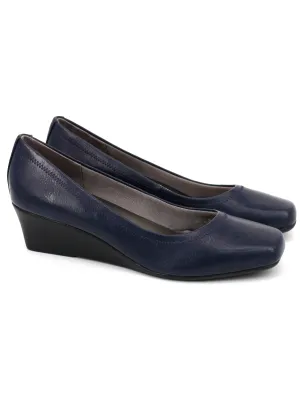 Women's Leather Wedge Pump,Navy