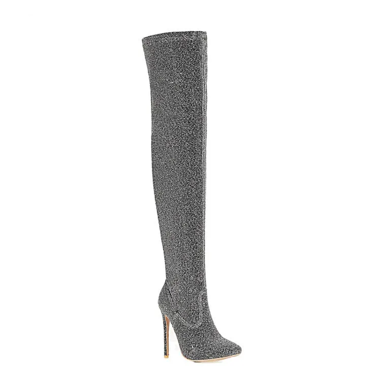 Women's Pointed Toe Side Zippers Stiletto Heel Over the Knee Boots