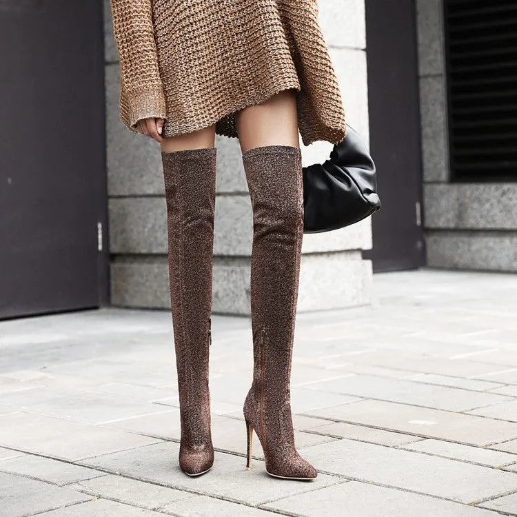 Women's Pointed Toe Side Zippers Stiletto Heel Over the Knee Boots