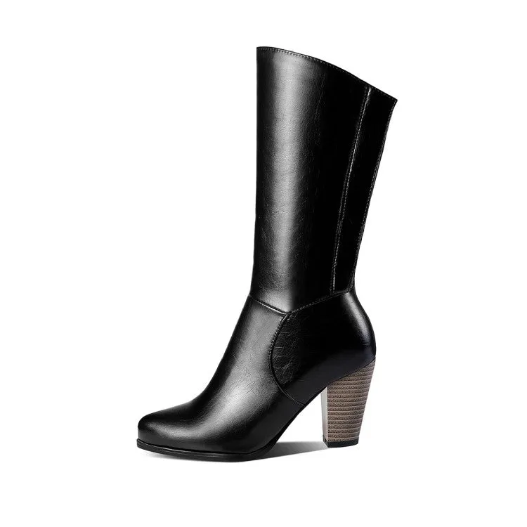 Women's Zipper High Heel Mid Calf Boots