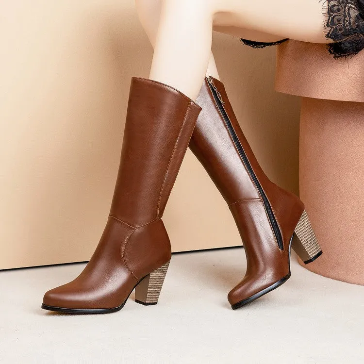 Women's Zipper High Heel Mid Calf Boots