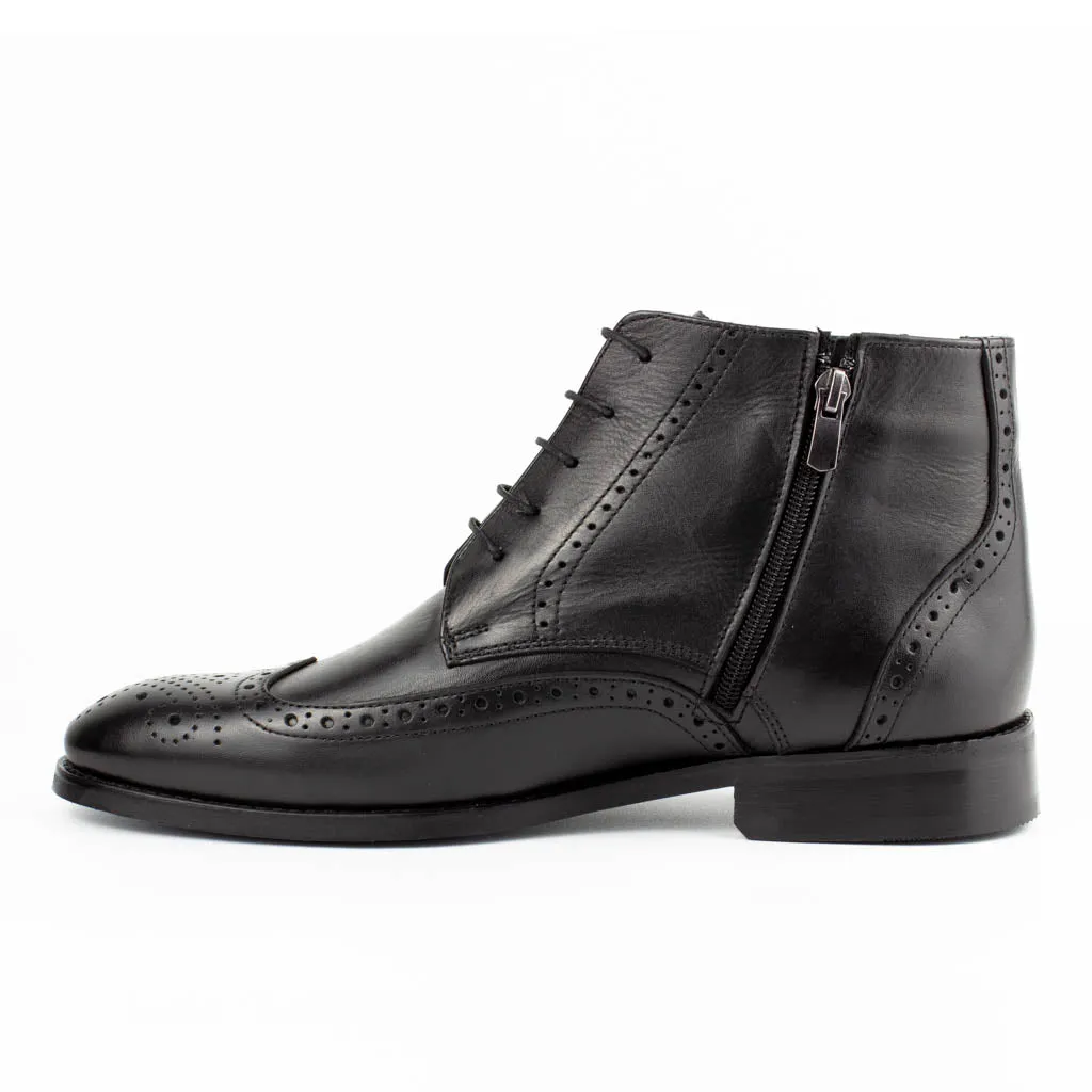 Zanni Black Men's Genuine Leather Wingtip Lace-Up Boots